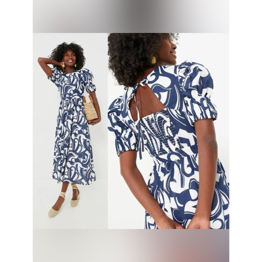 Hyacinth House Navy/ White Print Wilhelmina Maxi Dress Extra Small Garden Party